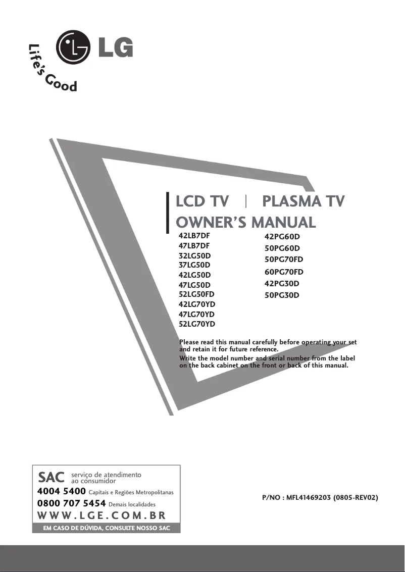 First page image of the manual for 42PG60D