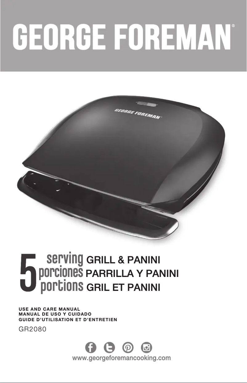 Page 1 of the manual User Manual George Foreman Tough GR2080BCB
