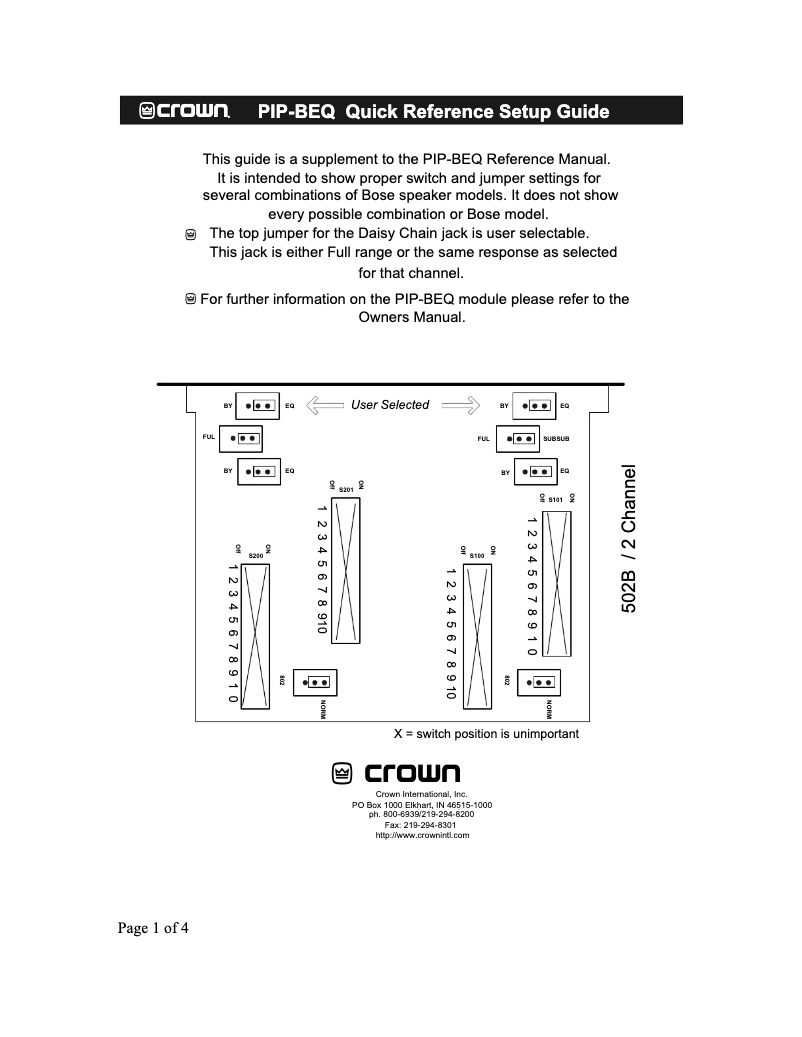 Page 1 of the manual Installation Guide Crown P.I.P.-BEQC