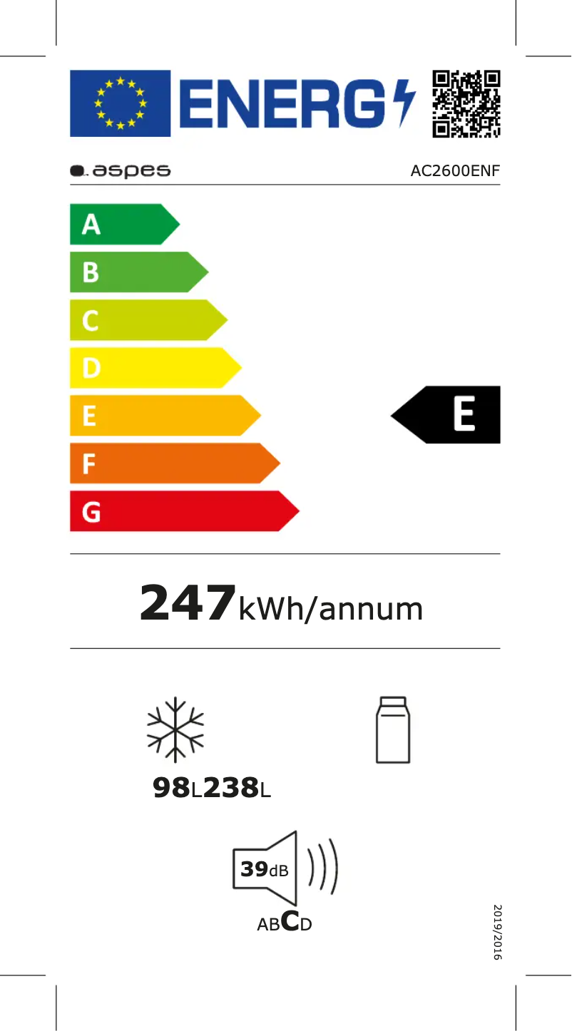 Page 1 of the manual Energy Label Aspes AC2600ENF