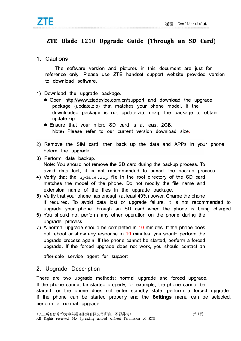 First page image of the manual for Blade L210