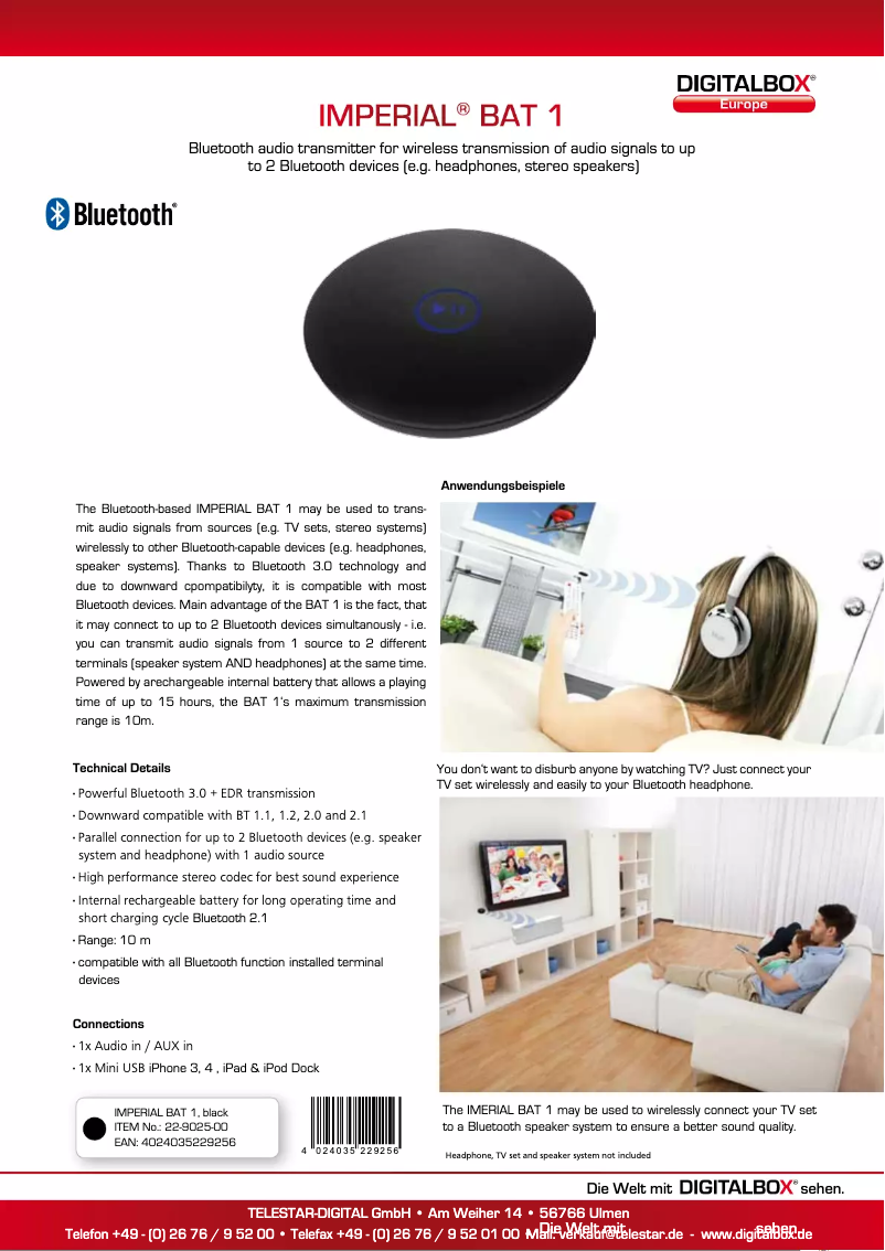 First page image of the manual for BAT 1