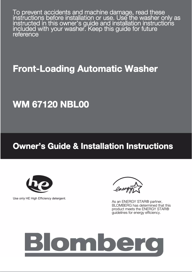 First page image of the manual for WM 67120 NBL00