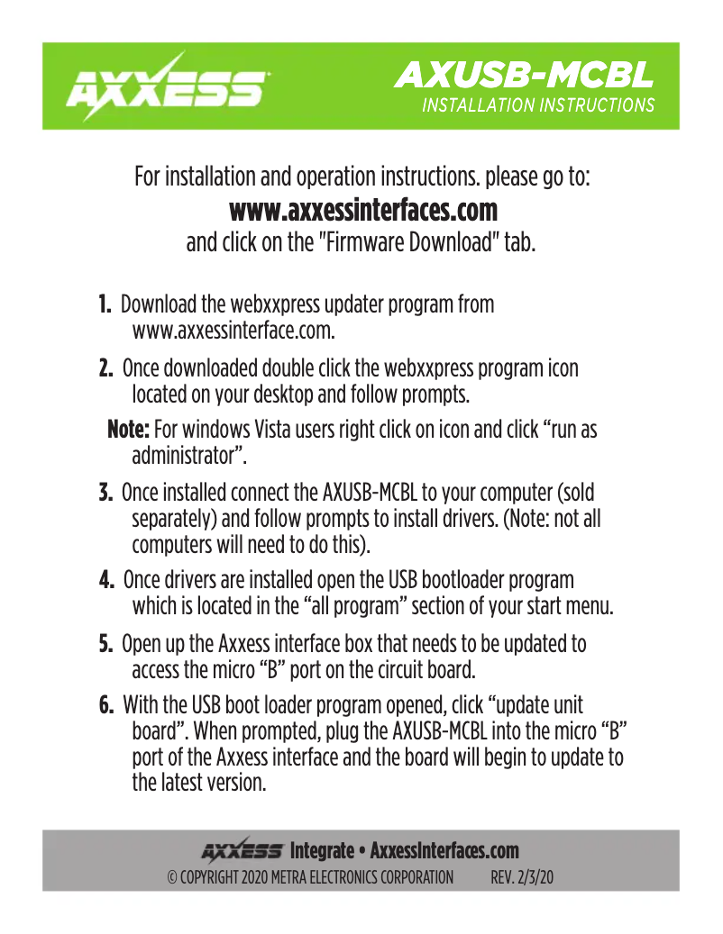 First page image of the manual for AXUSB-MCBL