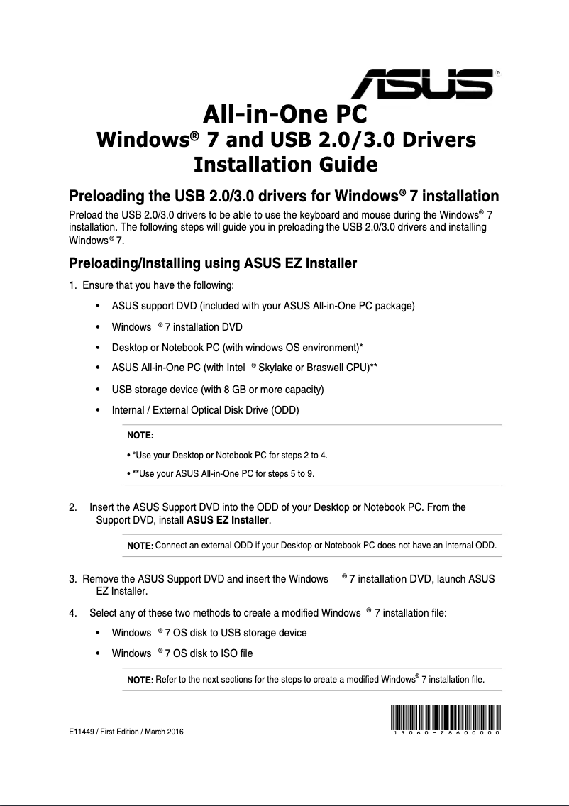 Page 1 of the manual Installation Guide Asus PRO A4110