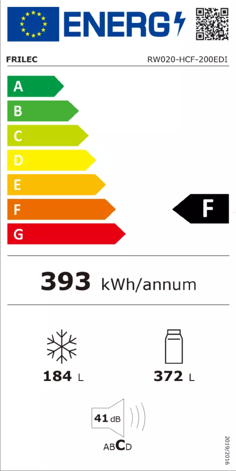 Page 1 of the manual Energy Label Frilec RW020-HCF-200EDI