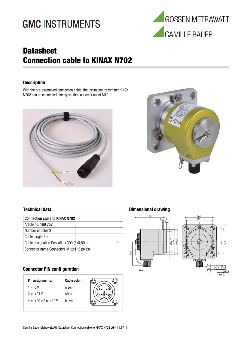 Page 1 of the manual Technical Sheet Camille Bauer KINAX N702