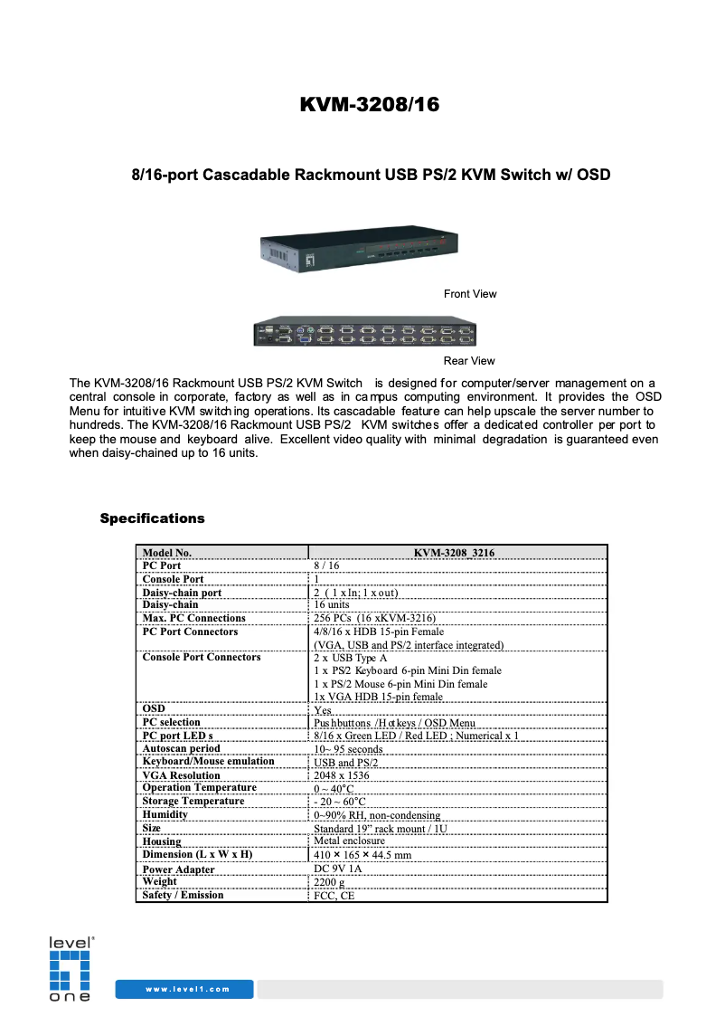 First page image of the manual for KVM-3216