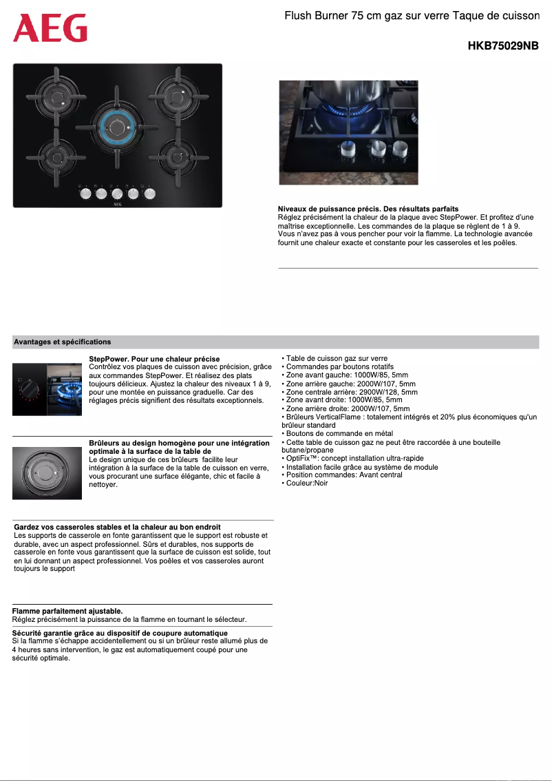 Page 1 of the manual Technical Sheet AEG HKB75029NB
