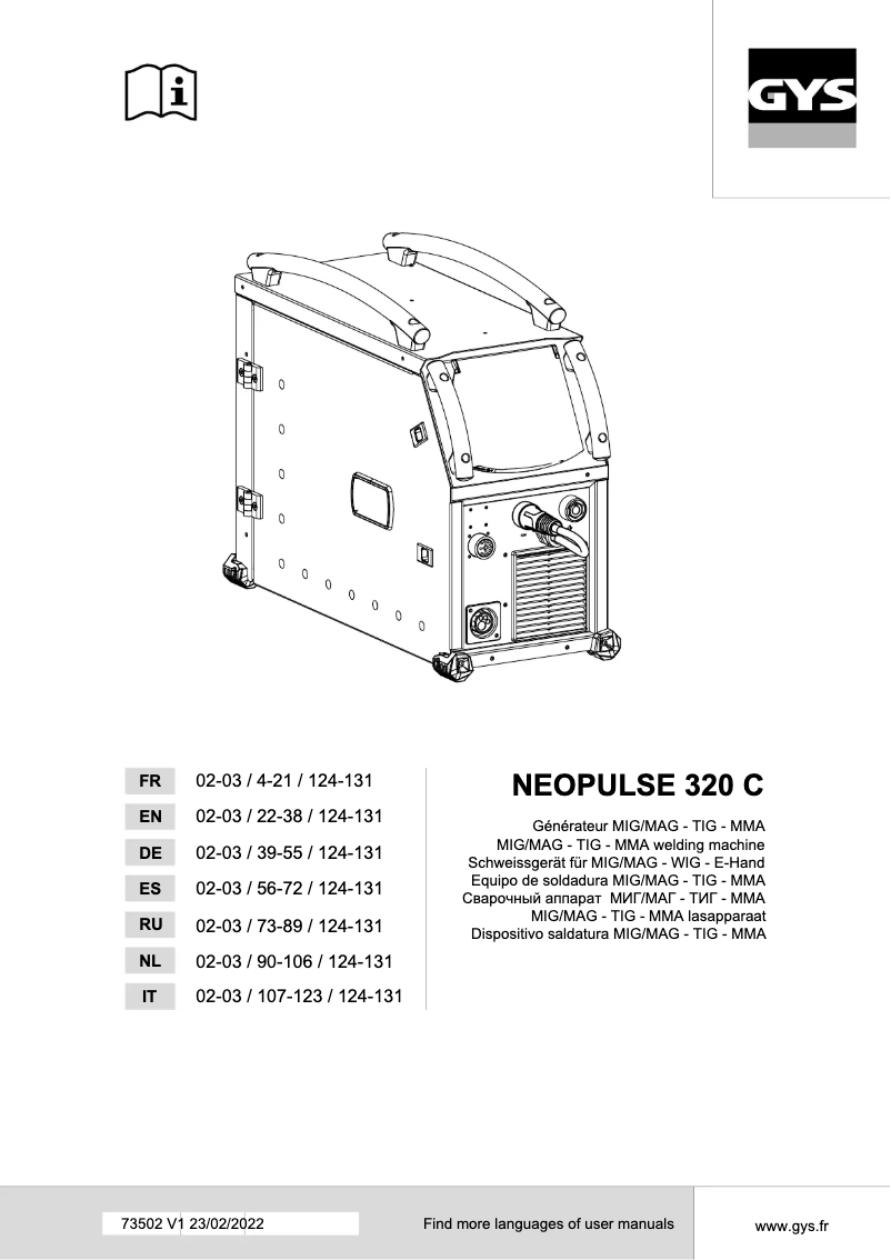 Page 1 de la notice Manuel utilisateur GYS Neopulse 320 C
