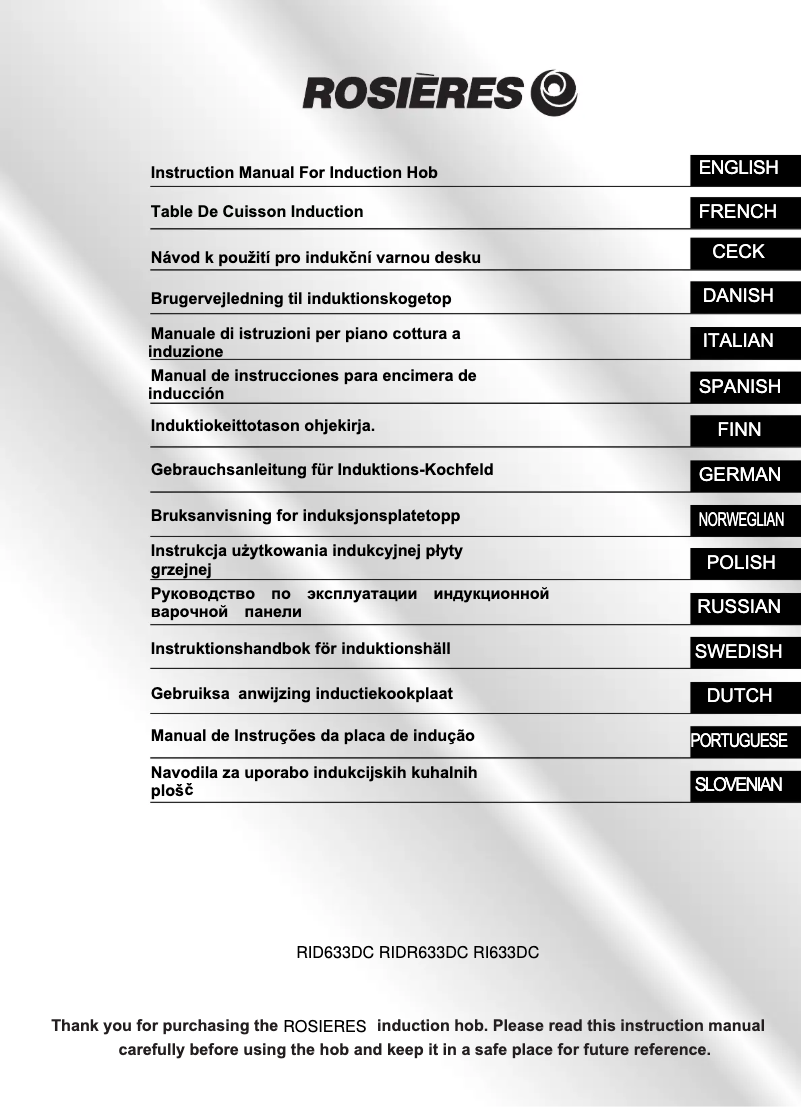 Page 1 of the manual User Manual Rosieres RIDR 633 DC