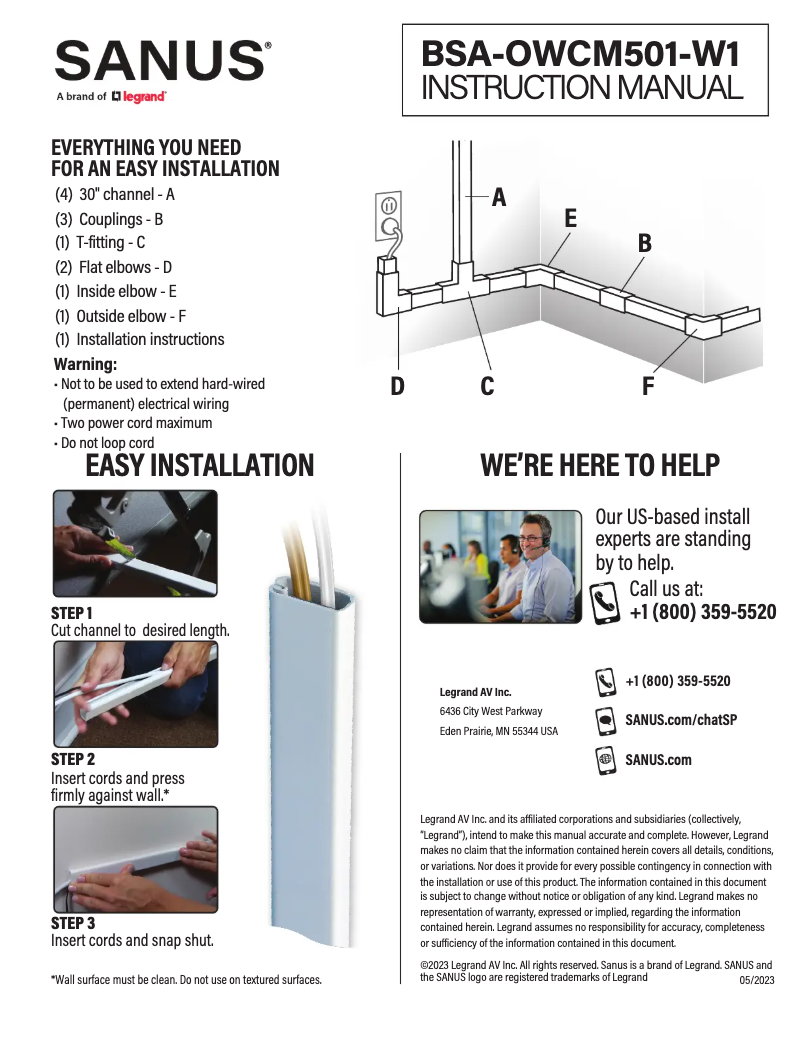 Page 1 of the manual User Manual Sanus BSA-OWCM501