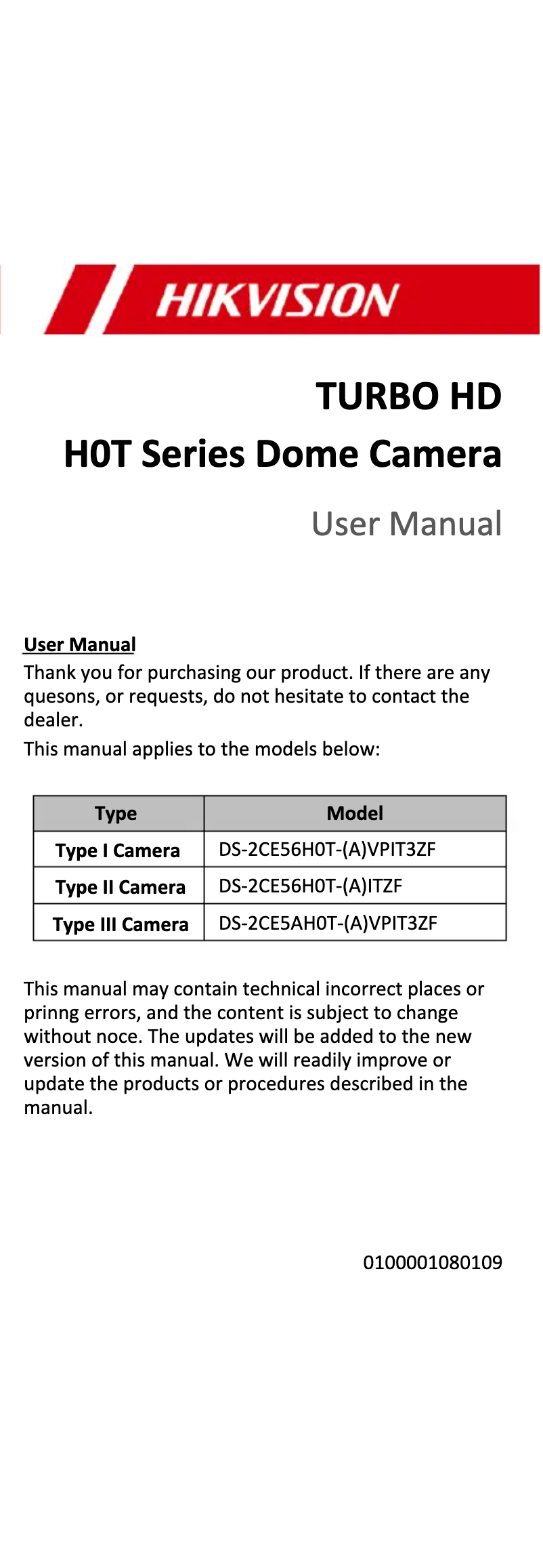 Page 1 of the manual Instruction Manual Hikvision DS-2CE56H0T-AVPIT3ZF