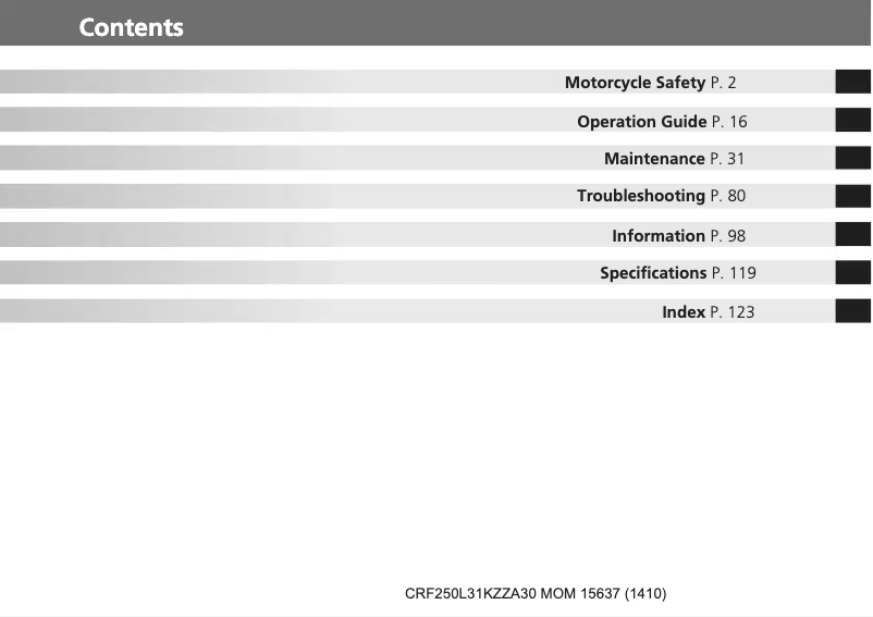 First page image of the manual for CRF250L (2016)