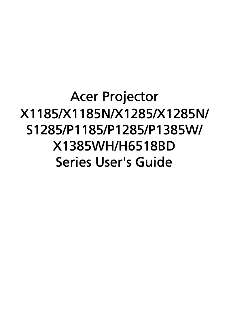 Page 1 of the manual User Manual Acer X1385WH