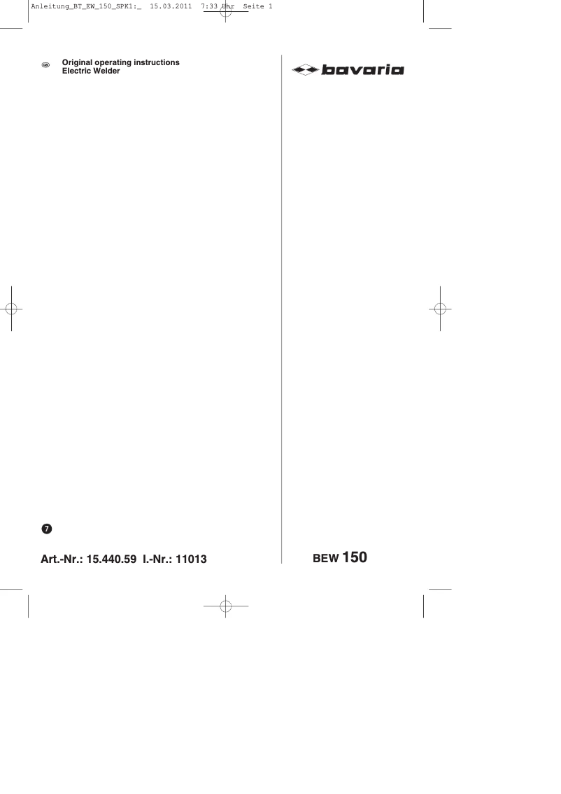 First page image of the manual for BEW 150