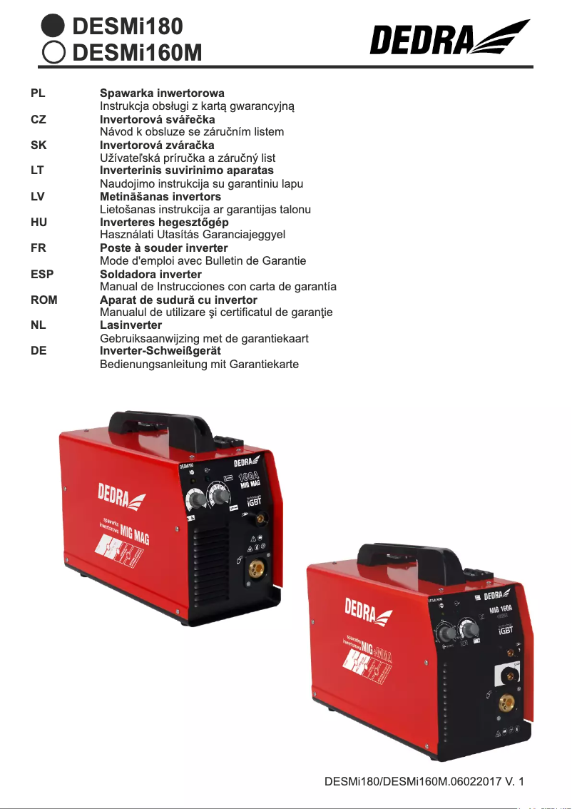 First page image of the manual for DESMi180