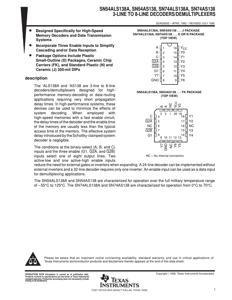 Page 1 of the manual User Manual Texas Instruments SN74ALS138AN