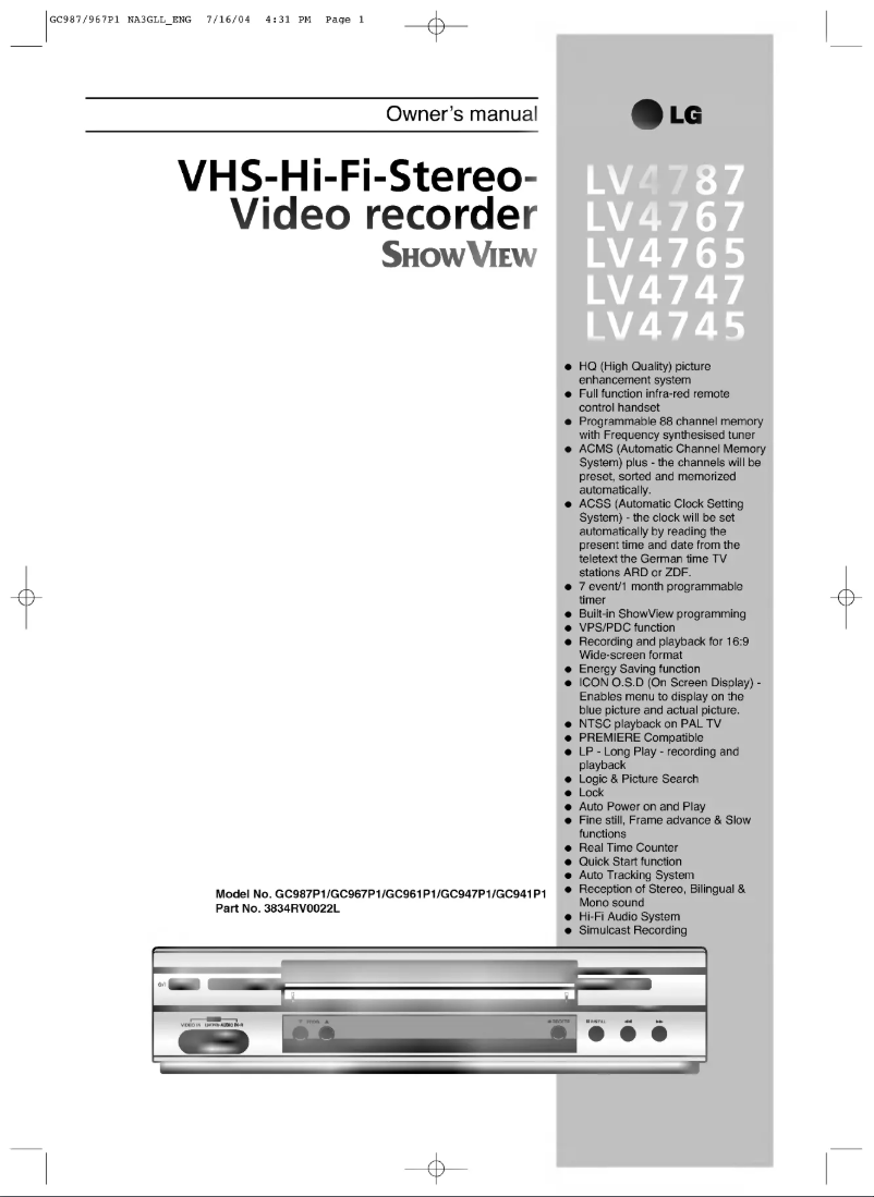 First page image of the manual for ShowView LV4747