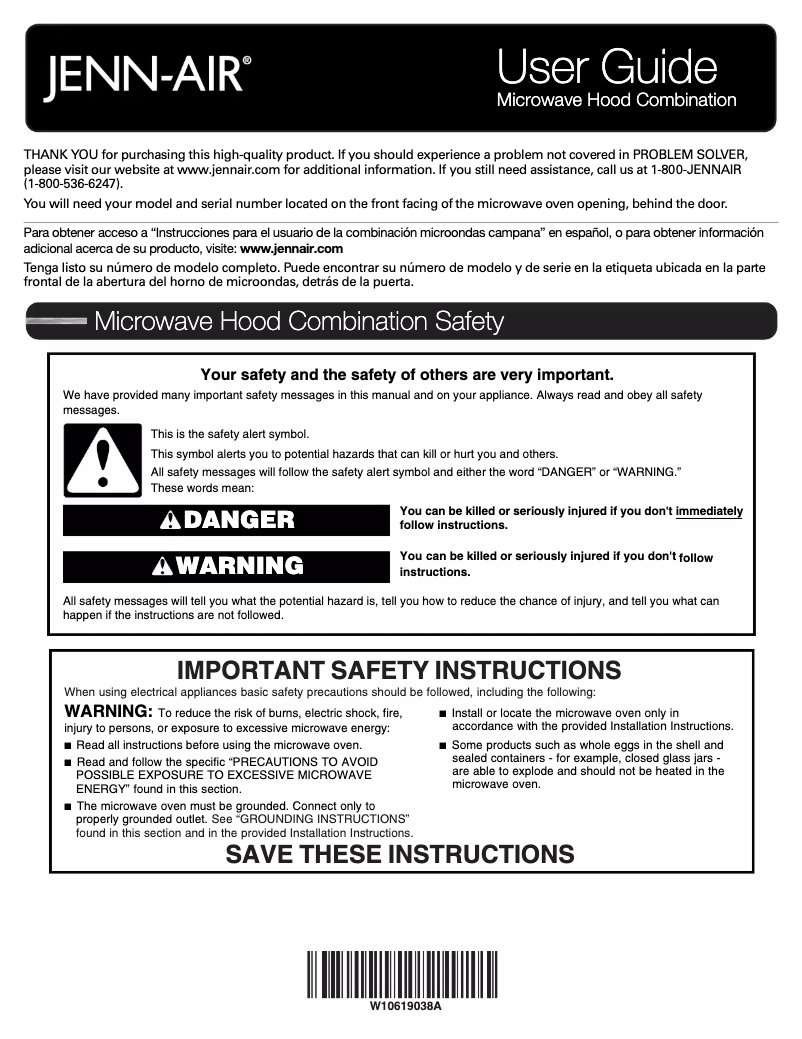 Page 1 of the manual User Manual JennAir JMV9196CS