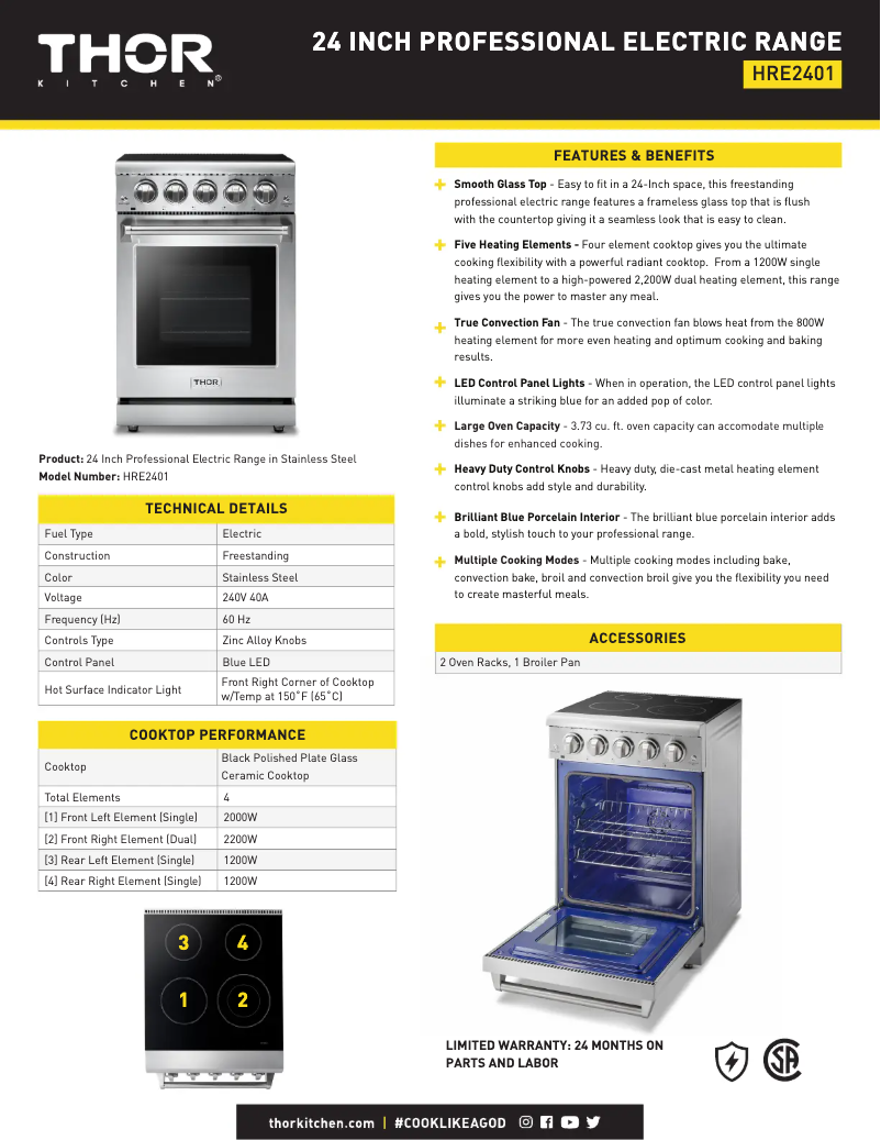 Page 1 of the manual Technical Sheet Thor HRE2401