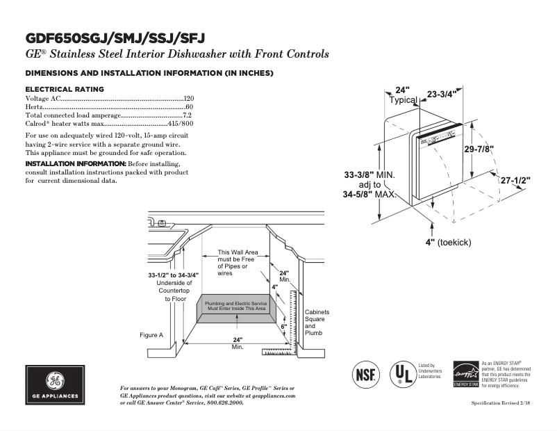 Page 1 of the manual Technical Sheet GE GDF650SFJDS
