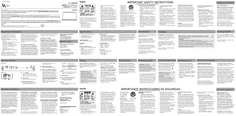 Page 1 of the manual User Manual VOXX ARS140QTBK