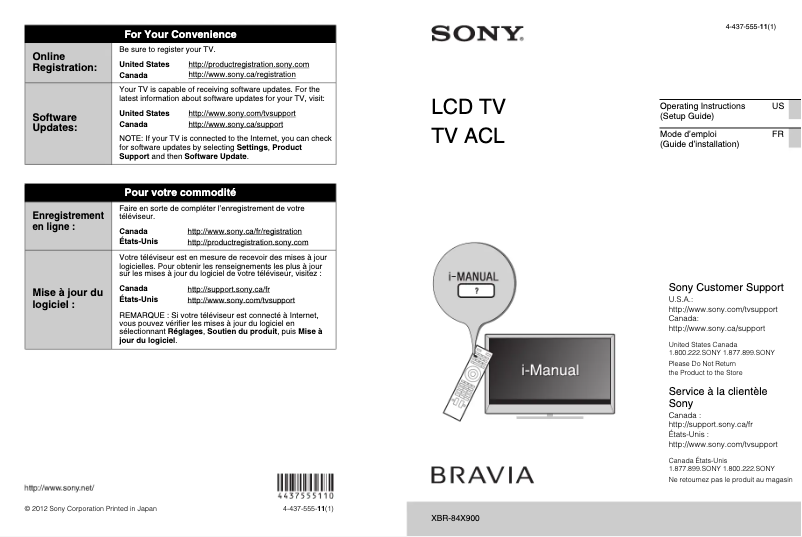Page 1 of the manual User Manual Sony Bravia XBR-84X900