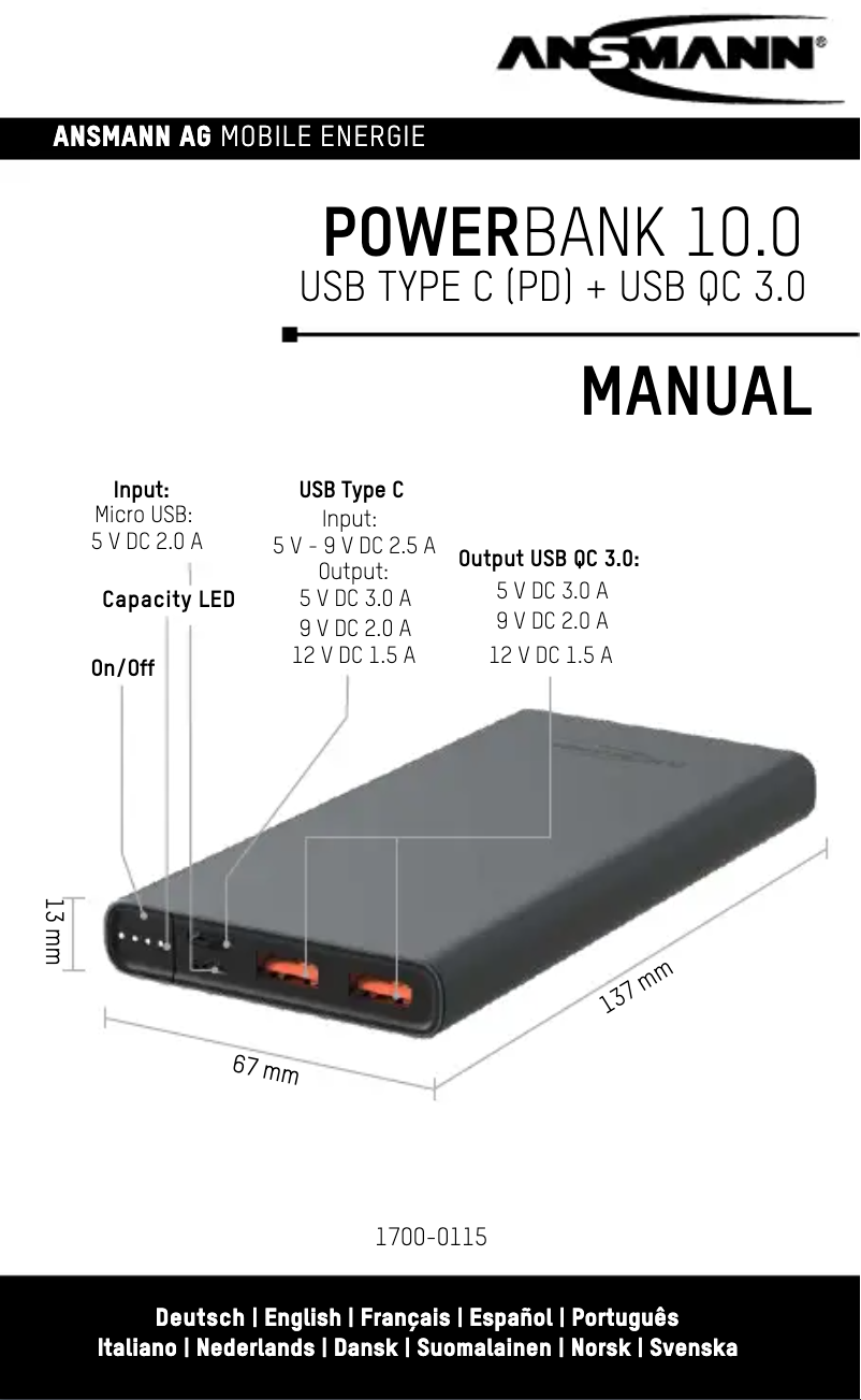 Page 1 of the manual User Manual Ansmann Powerbank 10.0