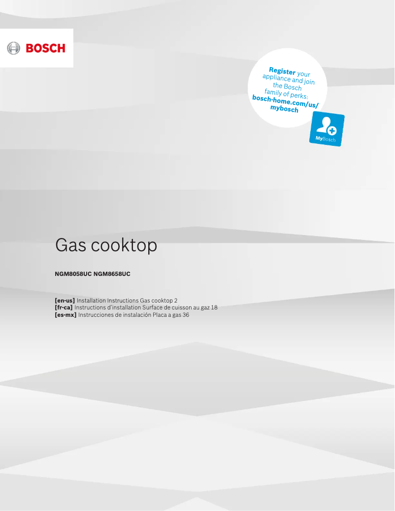 Page 1 of the manual Installation Guide Bosch NGM8658UC