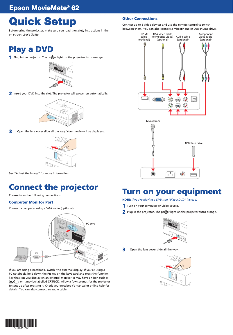 Page 1 of the manual User Manual Epson MovieMate 62