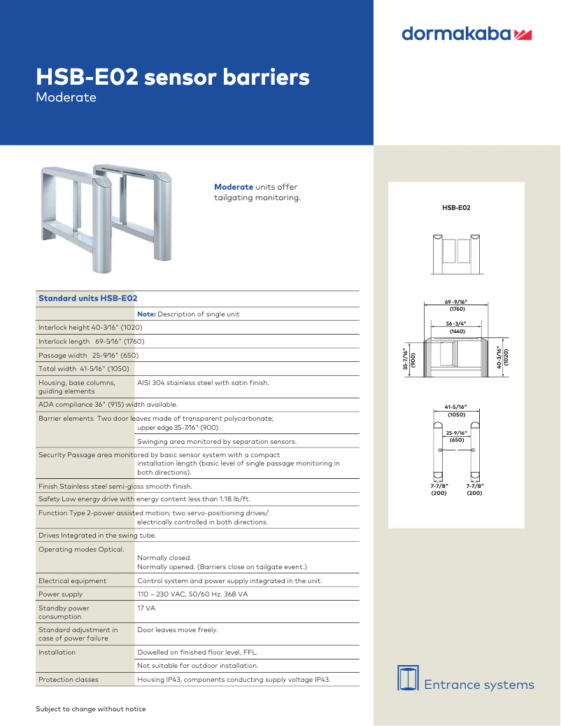 Page 1 of the manual User Manual Dormakaba HSB-E02