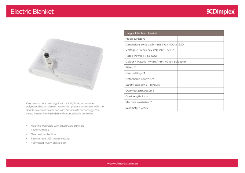 Page 1 of the manual Technical Sheet Dimplex DHEBPS