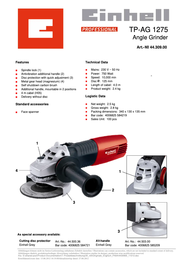 First page image of the manual for TP-AG 1275