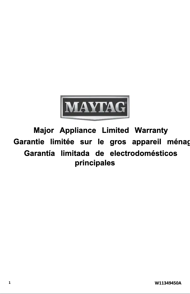 Page 1 of the manual Warranty Information Maytag MGD6230HW