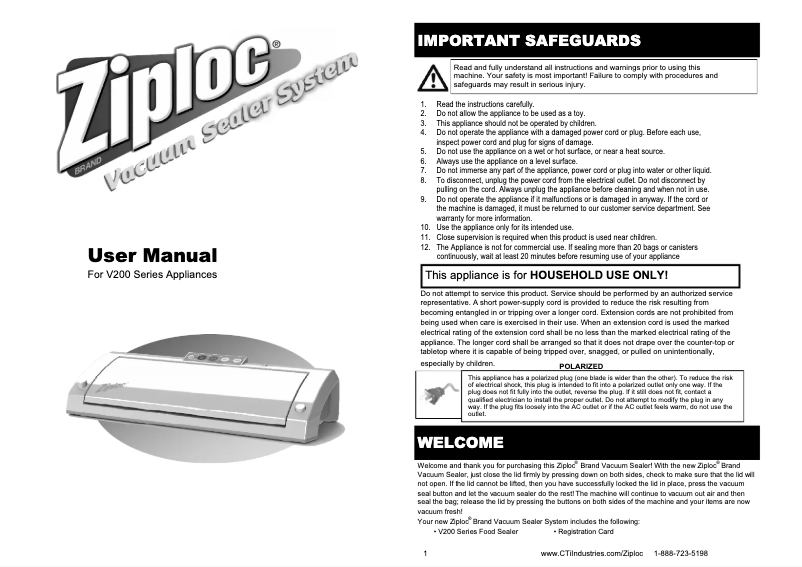 Page 1 of the manual User Manual Ziploc V200