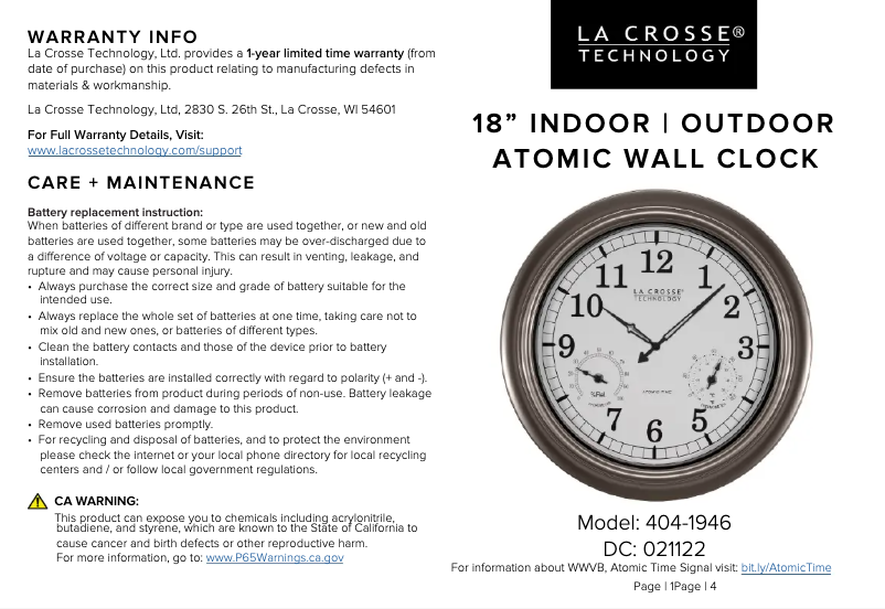 Page 1 of the manual User Manual La Crosse Technology 404-1946