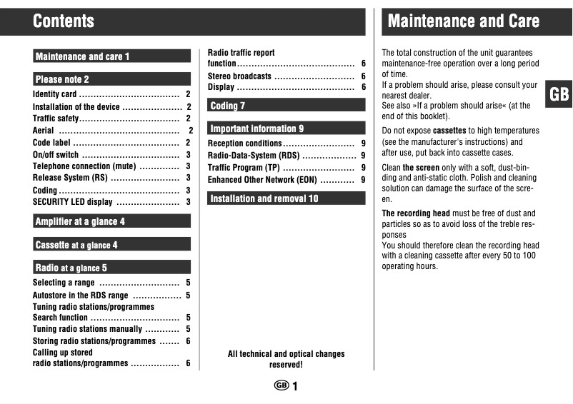 First page image of the manual for WKC 3704 RDS