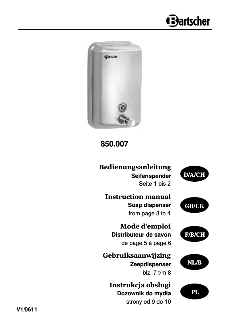 First page image of the manual for 850007