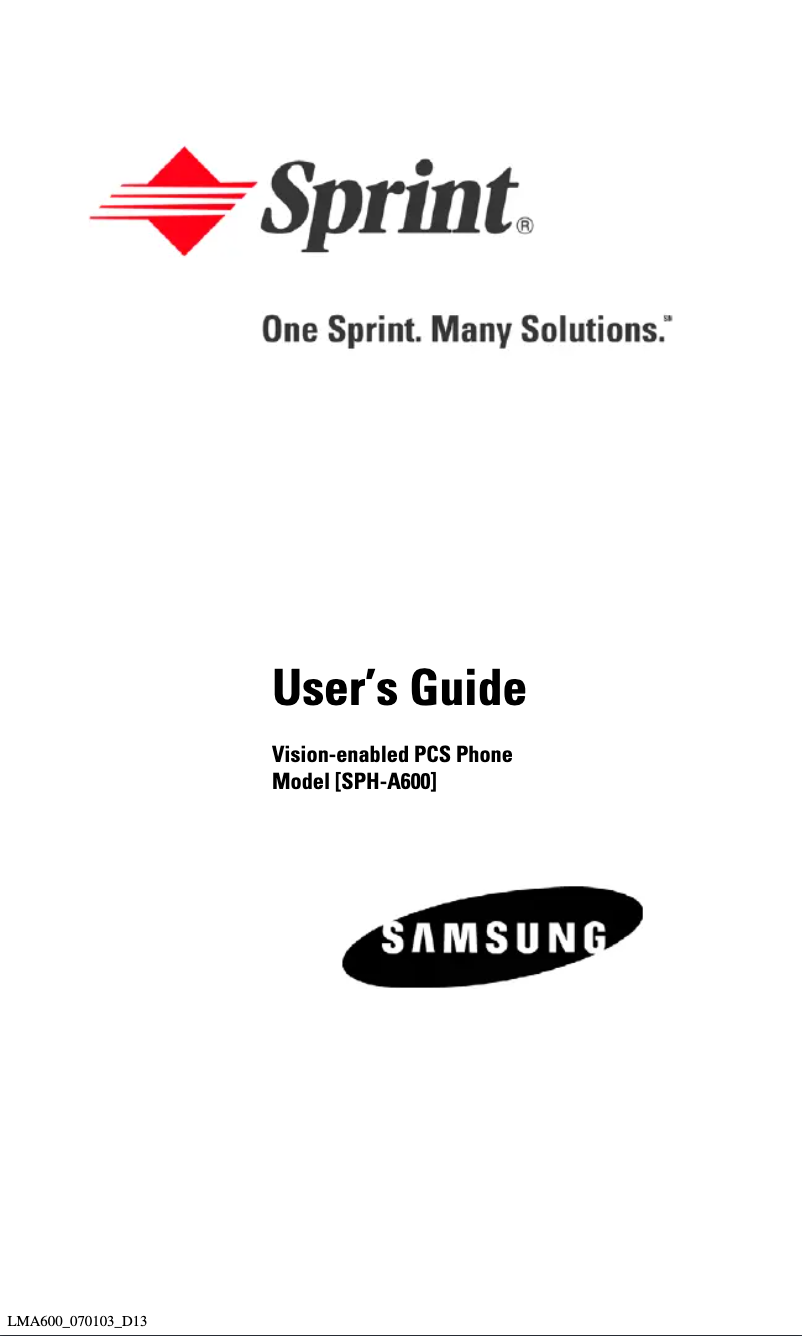 First page image of the manual for SP-A600