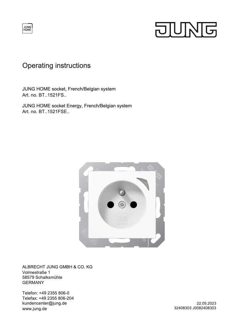 Page 1 of the manual User Manual JUNG BTES1521FS-L