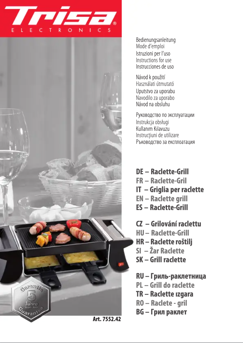 First page image of the manual for Racletto Duo