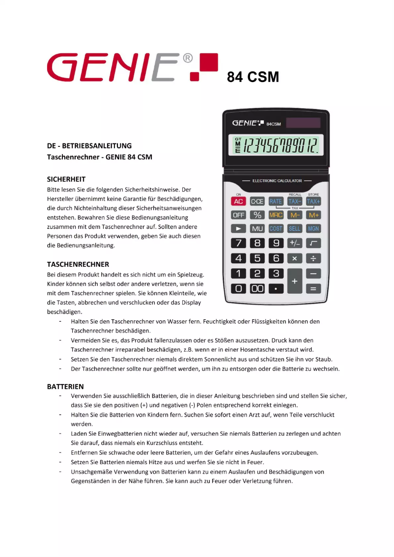 First page image of the manual for 84 CSM