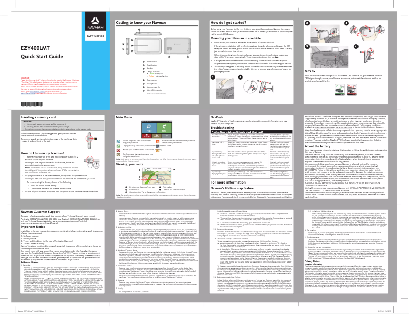 Page 1 of the manual Quick Start Guide Navman EZY400LMT
