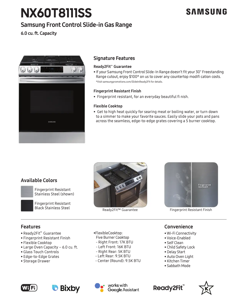 Page 1 of the manual Technical Sheet Samsung NX60T8111SS