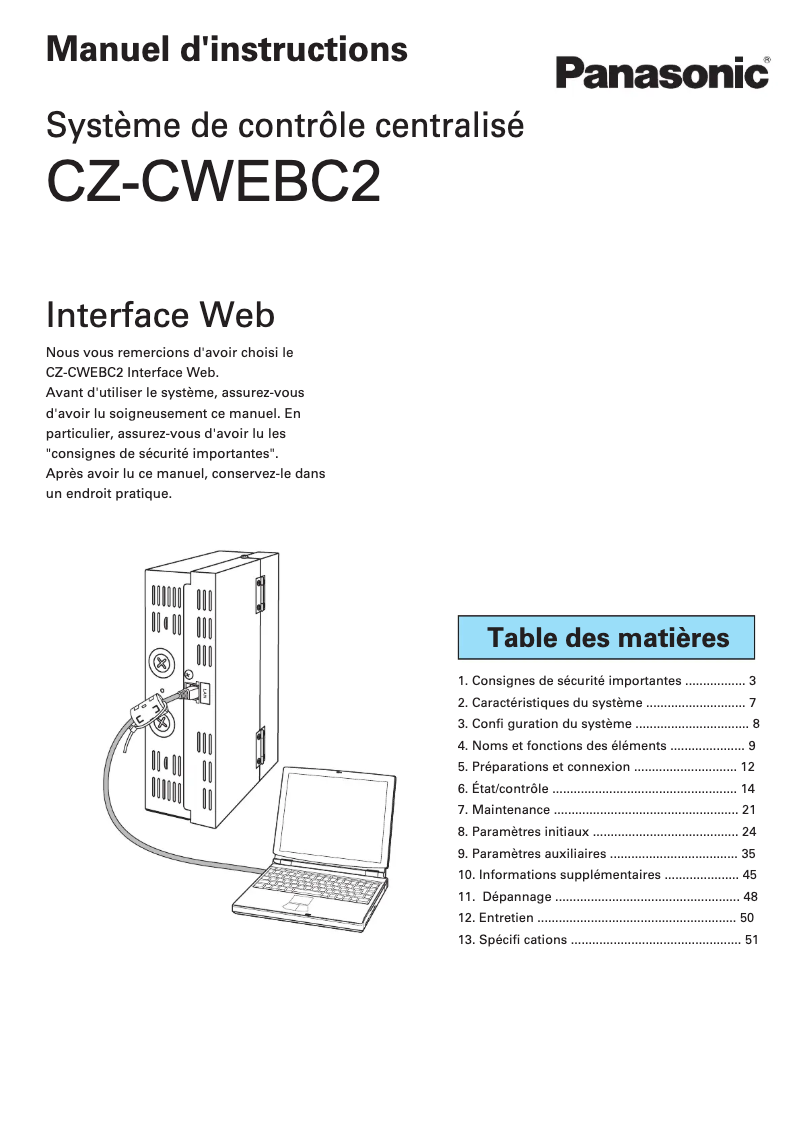 Page 1 of the manual User Manual Panasonic CZ-CWEBC2