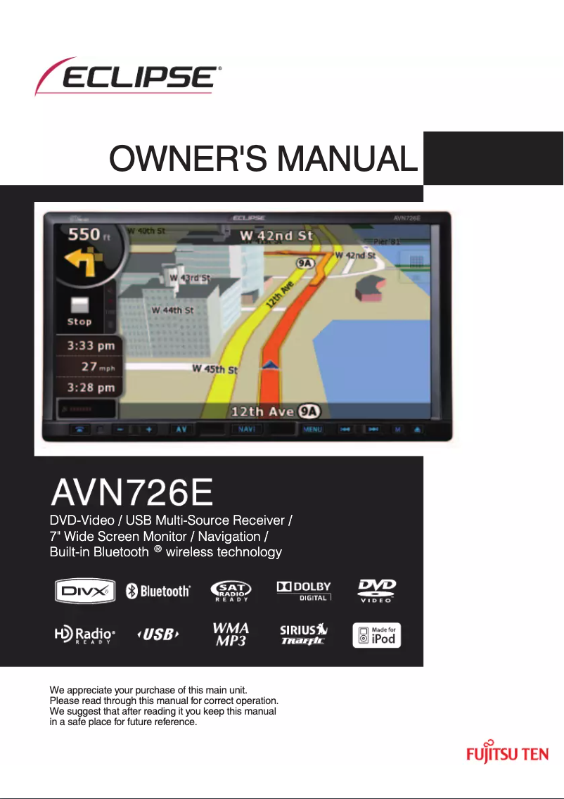 First page image of the manual for AVN726E