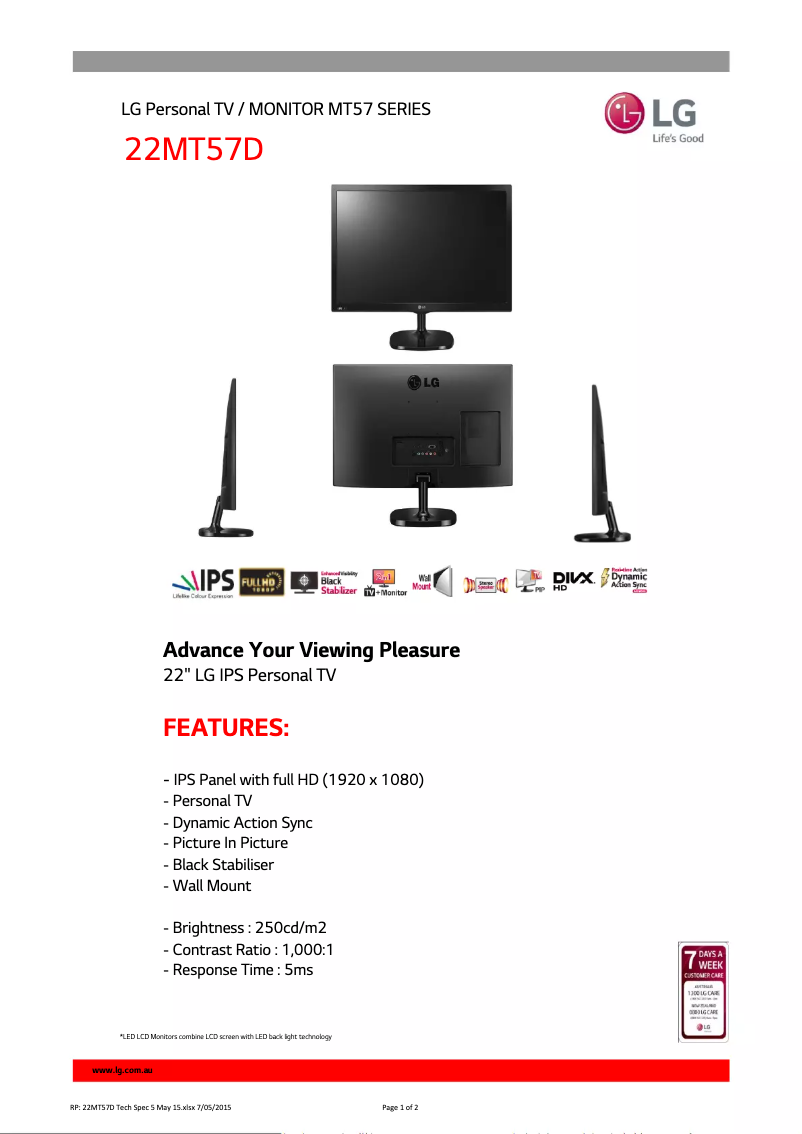 First page image of the manual for 22MT57D