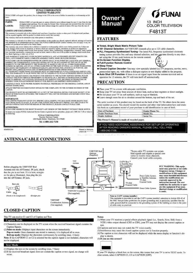 Page 1 of the manual User Manual Funai F4813T