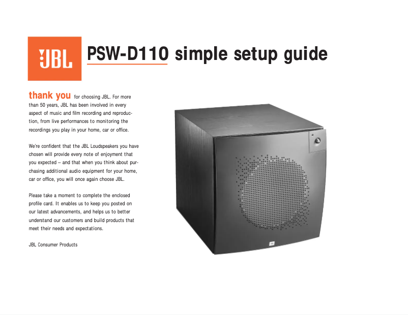 Page 1 of the manual User Manual JBL PSW-D110